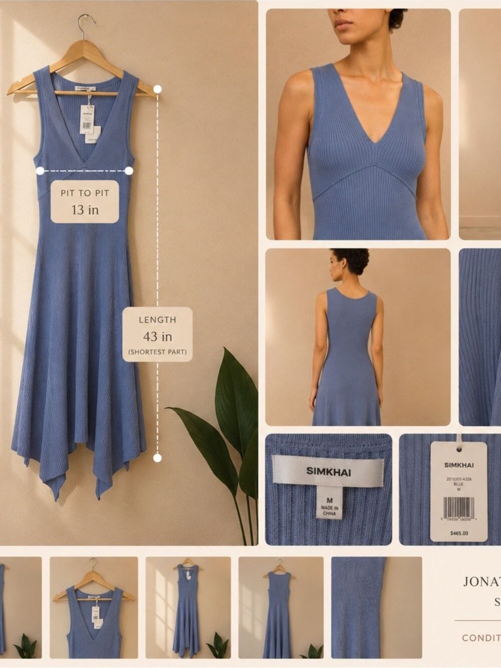 SIMKHAI Kiara Ribbed Knit Handkerchief Maxi Dress Blue - Picture 9 of 9